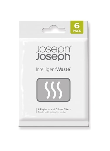 Joseph Joseph Intelligent Waste Activated Carbon Odor Filter Refills for Food Waste Caddy Kitchen Bin - Pack of 6