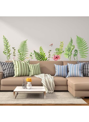 PinkEleph Green Grass Fern Wall Corner Stickers - Summer Green Plants Leaves Flowers Skirting Line Wall Decals - Bedroom Living Room Sofa Background Home Wall Decor