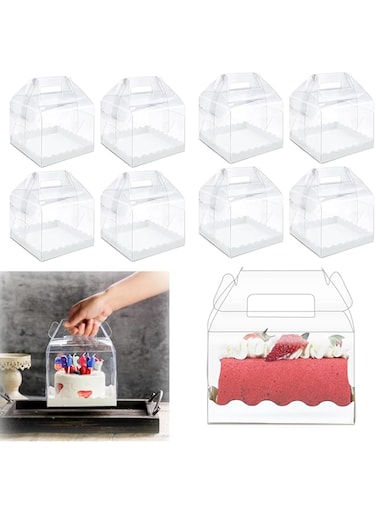 10 PCS Clear Transparent Cake Boxes, Sturdy Baking Cake Containers, Ideal for Displaying Desserts, Cakes, Candies, and Chocolates, Easy Carry Design for Any Bakery or Home Use