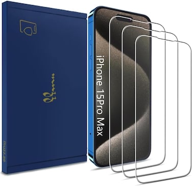 Muzz Clear Screen Protector for IPhone 15 Pro Max, 2.5D HD Tempered Glass, 9H Hardness, 3-Pack (iPhone 15 Pro Max)