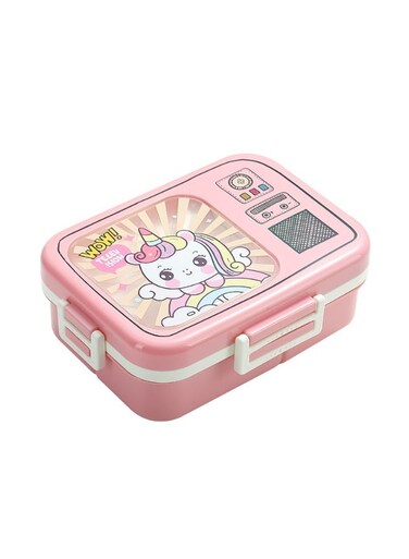 Unicorn-Themed Pink Plastic Multi-Compartment Portable Kids Lunch Box with Secure Locking Lid for Fresh and Organized Meals