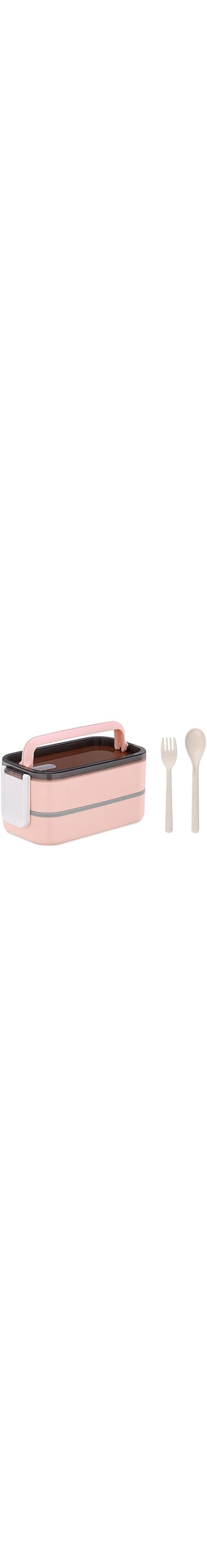 Joyzzz Leakproof Bento Box, 2 Layer Large Lunch Box with Compartments and Cutlery Set, Food Picks for Lunch Box for Adults, Microwave Food Safe Bento Boxes, Stackable (Pink)