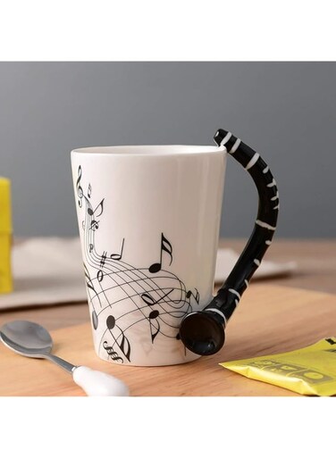 Hand-Painted Ceramic Cups Creative Notes MUSical Cups MUSic Mugs Coffee Cup Gifts MUSical Instruments(Black Single Spring)