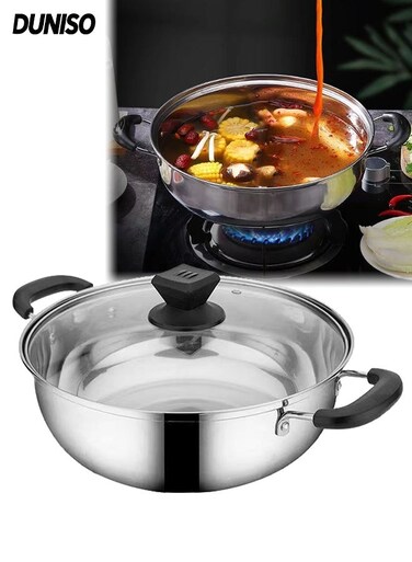 Soup Pot with Glass Lid and Double Heat-proof Handle&iuml;&frac14;&OElig;Small Stainless Steel Small Pot for Cooking&iuml;&frac14;&OElig;Easy Clean &amp; Rust Free&iuml;&frac14;&OElig;28 cm Diameter