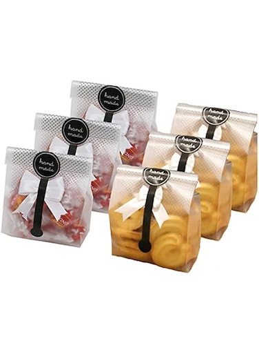 Aiwanto 100pcs/Pack Translucent Bags for Cookie Cake Candy Chocolate Food Snack Wrapping Bag with Stickers