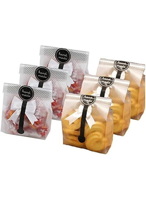 Aiwanto 100pcs/Pack Translucent Bags for Cookie Cake Candy Chocolate Food Snack Wrapping Bag with Stickers