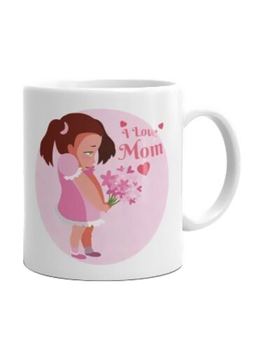 Qeen I Love Mom Printed Ceramic Mug White/Pink/Brown