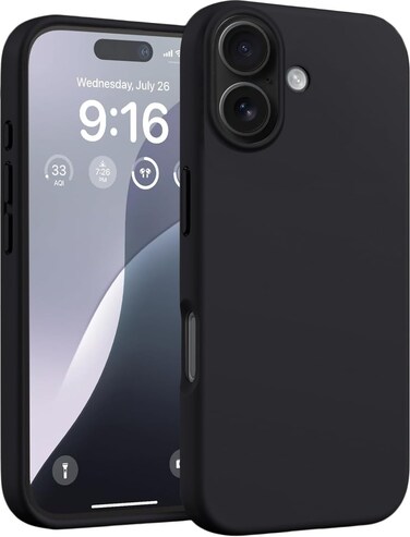 Muzz IPhone 16 Case 6.1 Inch, Slim Liquid Silicone 3 Layers Full Covered Soft Gel Rubber Phone Case Protective Cover, Black (iPhone 16)