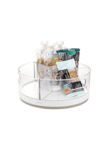 YouCopia Crazy Susan Lazy Susan Organizer, 3 BPA-Free Removable Clear Bins with H And les, Rotating Storage Turntable for Kitchen Cabinet, Pantry And Bathroom Organization, 50207 White/Beige 11inch