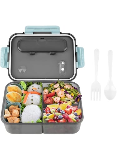 Tazweeq Lunch Box,3 Compartment Bento Lunch Box for Adults Kids,Food Grade Plastic Lunch Box with with Spoon &amp; Fork,BPA Free,Leak-proof,Dishwasher Safe,Microwave Safe,Perfect Size for On-the-Go Meal