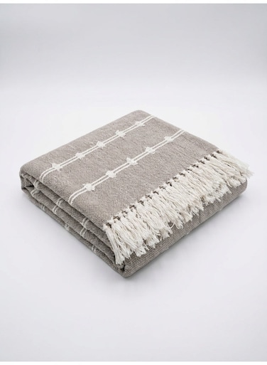 130 x 160 cm Premium Cotton Throw Blanket Mocha Brown with Boho Fringes, 400GSM Decorative Woven Cover for Sofa Couch Bed and Travel