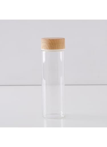 Box Borosilicate Water Bottle With Wooden Lid Clear