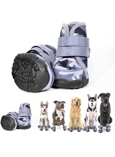 MAKINGTEC Dog Boots, Non-Slip Dog Shoes, 4PCS Medium Size Dogs, Waterproof Dog Shoes with Reflective Strips, Black imitating ox-Tendon Sole, Suitable for Running and Walking (M, Camouflage)