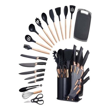 Utensil Set 19 Piece Silicone Kitchenware Heat Resistant Non stick Cooking Tool with Woode