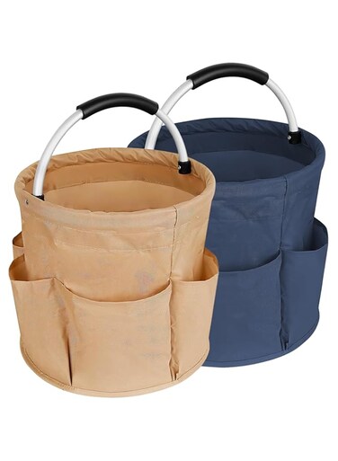 Rness Foldable Picnic Basket Beach Basket Set, 2x Folding Camping Basket, Bathroom Storage Bath Wash Bag，Home Shopping