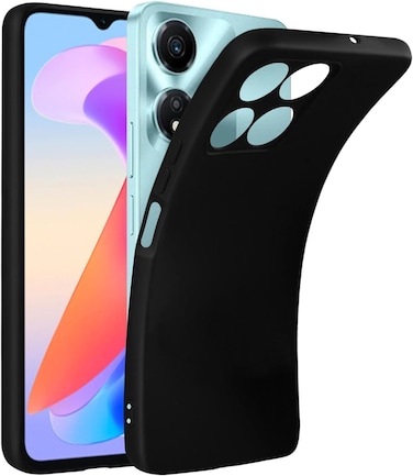 For Honor X6a Silicone Fit Soft Rubber Shockproof Back Case Phone Back Cover Case (Black)