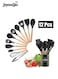 12 Pcs Kitchen Utensil Set Silicone Cooking, Heat Resistant, Wooden Handles, BPA Free Non-Toxic Silicone, Brush Ladle Server Spatula Spoon Tongs Turner Whish for Nonstick Cookware Black