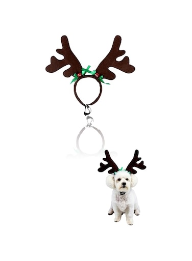 Sweet seven Christmas Reindeer Antler Headband for Dogs - Festive Pet Puppy Outfit with Deer Antlers and Ears, Holiday Costume Accessory