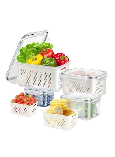 12Pcs Food Storage, Fridge Storage Organizer with Removable Draining Colanders and Lid, Leakproof Fridge Organizer for Fruit, Vegetables, Salad, Berry, Lettuce and Meat Keeper Fresh