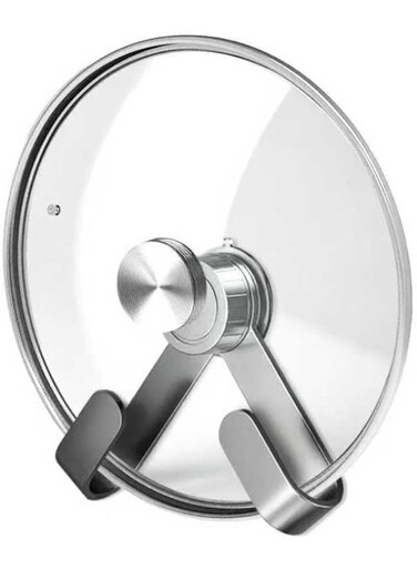 Carbon Steel Pot Lid Holder &amp; Cutting Board Organizer - Wall Mounted, Drill-Free Space Saving Kitchen Storage Rack