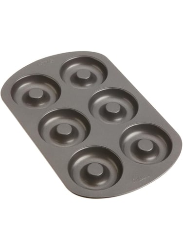 6-Cavity Doughnut Baking Pan, Makes Individual Full-Sized 3 3/4" Donuts or Baked Treats, Non-Stick and Dishwasher Safe, Enjoy or Give as Gift, Metal (black(1pan))