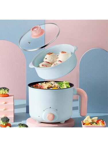 Electric Hot Pot, 1.8L Mini Multifunction Electric Cooker for Shabu-Shabu, Stir Fry, Noodles, Pasta, Nonstick Frying Pan for Saut&eacute;, Dual Power Control Ramen Cooker for Dorm and Office