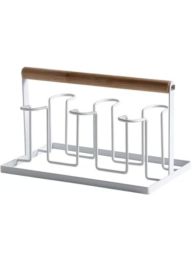 AKDC Metal Cup Holder Rack, Durable, 6 Slots, Compact, 30 x 15 x 15 cm WHITE