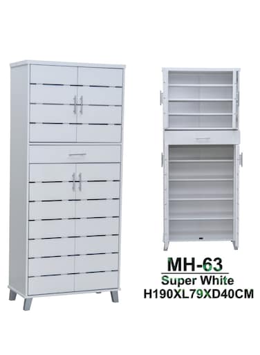 Galaxy Design Wooden Shoe Rack in White Spacious 180 cm Storage Cabinet with Multiple Shelves and One Center Drawer for Organized Footwear Storage