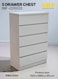 Galaxy Design 5-Drawer Chest Cabinet  MDF, White Color, H123 x W40 x L80 cm, Model GDF-SBF-5033