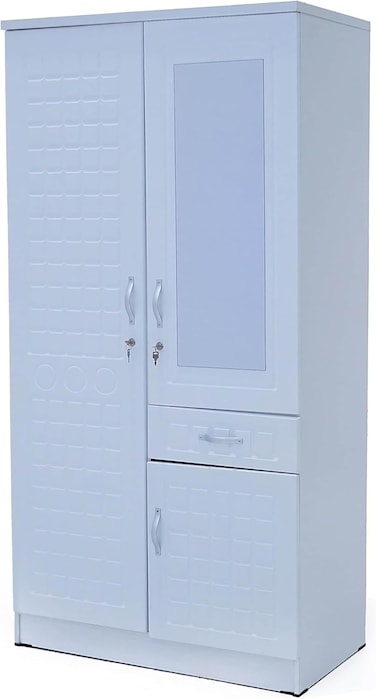 Galaxy Design 2-Door Wooden Wardrobe Cabinet – Engineered Wood Cupboard with 1 Drawer, Modern & Stylish Heavy-Duty Storage, White Color