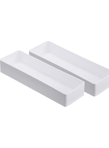 Khazna 2 Pack Plastic Drawer Organizer, 9.5 x 3 x 1.4 In Tabletop Organizer Tray Stationery Holder White Half Accessory Tray Stackable Storage Container for Office Home Utensils Gadgets Shelf Kitchen