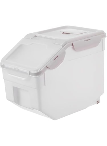 TOMVAES Rice Storage Container, Beige White Rice Bucket With Lids, Grain Pet Food Bin, Insect And Moisture Proof Rice Round Drum, Household, 10kg