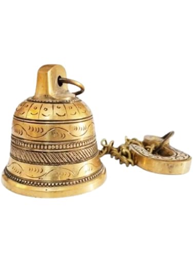 Aatm Ethnic Indian Handcrafted Brass Temple Bell With Chain   Brass Hanging Bell   Home Decor   Door Decor   Pooja Accessories