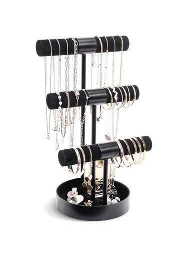 ProCase Bracelet Holder Stand, Bracelet Organizer Display T-bar Bangle Storage Rack Metal Watch Jewelry Display Tower for Selling Vendors - 3 Tier, Black