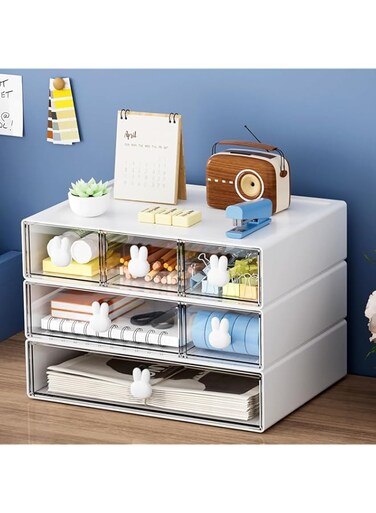 MostNow Desk Organizer with 6 Drawers, 3 Tier Stackable Storage Drawers Plastic Makeup Storage, Office Organizers and Storage, Desk Storage Box for Office, School, Home