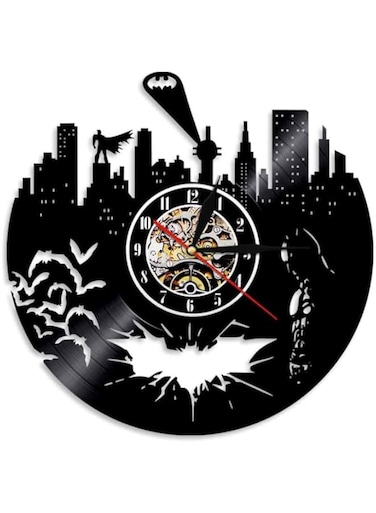 Rubik Wall Clock 12 inch, Batman City Vinyl Round Decorative Large Clock for Home Office Kitchen Living Room Bedroom Decorations - Black