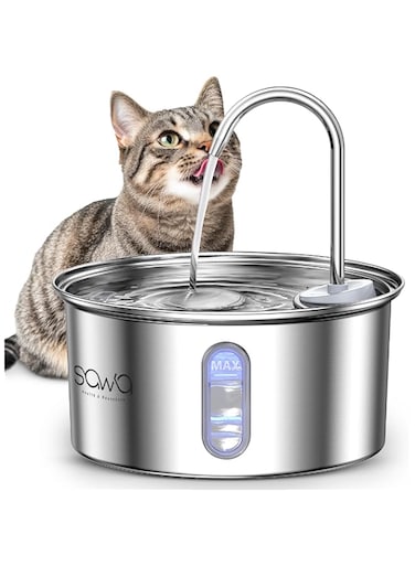 SAWA Cat Water Fountain Stainless Steel, 3.2L/108oz Cat Fountain for Drinking, Pet Water Fountain for Cats Indoor, Automatic Cat Water Dispenser with 2 Flow Modes, kitty Spout Fountain for Cats Dogs