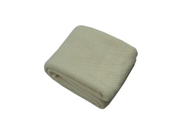 130 x 160 cm Beige Linear Cotton Knitted Throw Blanket For Sofa And Bed Cozy Boho Home Decor Couch Cover 400GSM