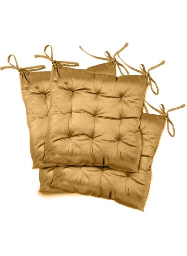 Pack of 4 Velvet Soft Chair Pad with Seat Ties Suitable for Garden , Kitchen and Office Chairs Indoor and Outdoor Mustard 40x40cm