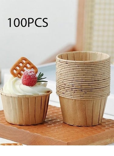 100PCS Standard-Size Brown Paper Cupcake Liners, Greaseproof Baking Cups, Muffin Baking Cups, Heavy-Duty Greaseproof Packaging Paper, Ideal for Weddings, Birthdays, Parties, and Gifts