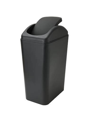 ABuff Small Lidded Trash Can, 12 Liter/3 Gallon Small Black Plastic Trash Can Garbage Bin with Lid for Office, Bedroom, Bathroom