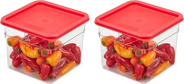 Cambro Food Storage Container with Lid (2 Pack) - Classic Square Series with Red Lid - 6 Quart (Quart) - Commercial Grade for Food Prep