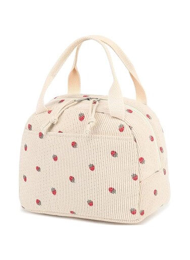 NALACAL Lunch Bag, Reusable Insulated Lunch Tote Handbags, Leakproof Thermal Cooler Lunch Case Large Capacity Lunch Box, for Women Men Cute Corduroy Lunch Tote Bags, (Corduroy strawberry)