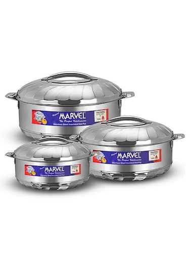 Stainless Steel Insulated Hot Pot Set &acirc;&euro;&ldquo; 3-Piece Set with Locking Lid &acirc;&euro;&ldquo; Easy to Open, Keeps Food Hot &amp; Cold &acirc;&euro;&ldquo; Double-Wall Construction,Durable &amp; Food Safe &acirc;&euro;&ldquo; Sizes: 1000 ml, 1500 ml, 2500 ml