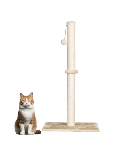TOMVAES Cat Scratching Post, 34 inches Tall Pole Scratching Post, Natural Sisal Rope Scratch Post, Claw Scratcher with Toy Plush Ball Sturdy Base (beige)