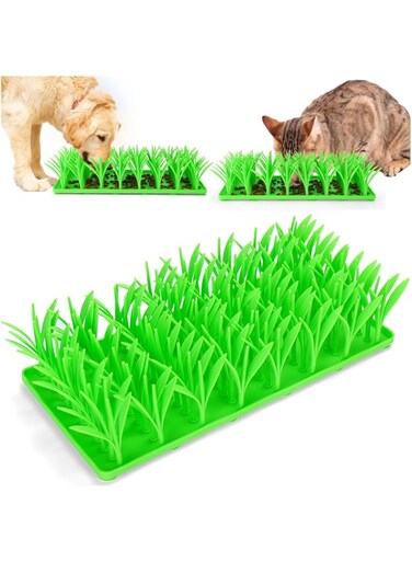 TERRIFI Silicone Grass Mat for Cats and Dogs, Interactive Silicone Cat Grass Slow Feeder Food Mat, Indoor Cat Foraging Mat Pad, Slow Food Mat for Cats and Dogs, Pet Food Toy