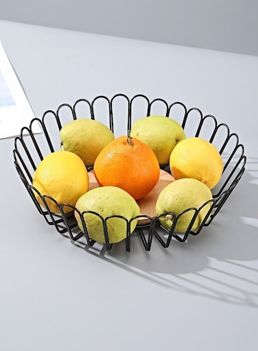 Black flower shaped wooden bottom water fruit basket with hollowed out fruit tray,suitable for storing fruits and snacks in the living room