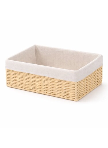 Hand-Woven Paper Rope Storage Basket &acirc;&euro;&ldquo; L 36 x B 27 x H 13 cm, with Removable Linen Liner &amp; Sturdy Metal Frame, Woven Organizer Bin for Living Room, Bedroom, Bathroom, Closet &amp; Home Storage