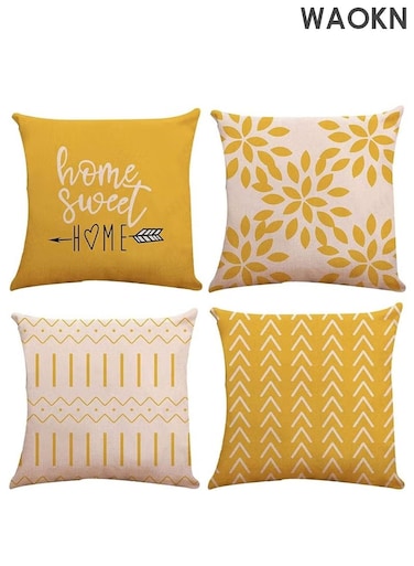 Pillow Covers 18x18 Set of 4 , Modern Sofa Throw Pillow Cover , Decorative Outdoor Linen Fabric Pillow Case for Couch Bed Car Home Sofa Couch Decoration ,Suitable for living room, bedroom , 45x45cm , (Yellow , 18x18, Set of 4).