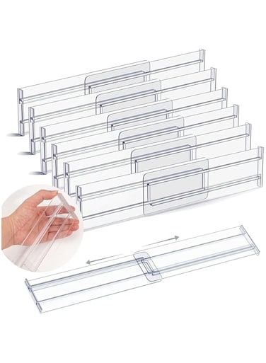 Arabest Drawer Dividers Organizers 8 Pack,Adjustable 3.2" High Expandable from 12.5-21.7" Kitchen Drawer Organizer,Clear Plastic Drawers Separators for Clothing,Kitchen Utensils and Office Storage